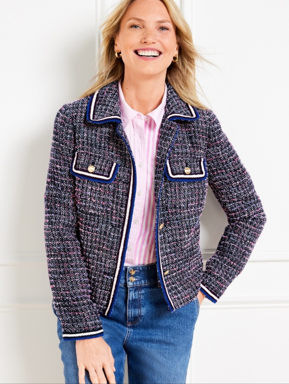 Talbots Breeze Tweed Jacket Blue Multi-color Quiet Luxury Chic Plus Size 22W